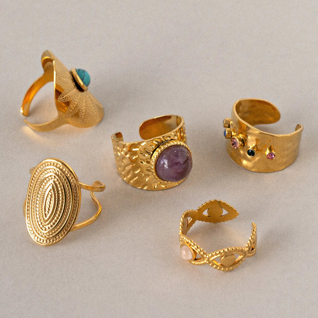 Eshma - Vintage Stone Ring Stainless Steel | Timi of Sweden