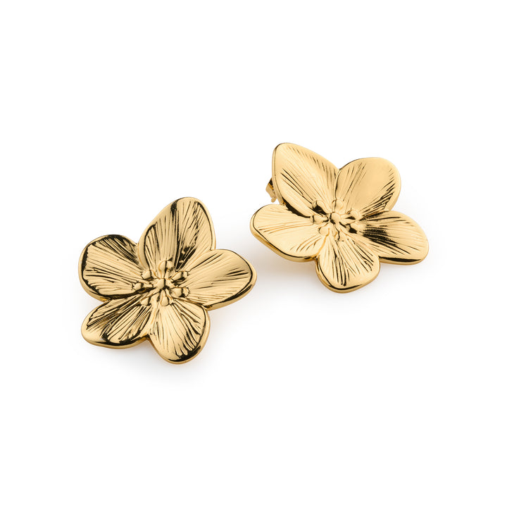 Maebry - Boucles d'oreilles clous florales statement en acier inoxydable doré