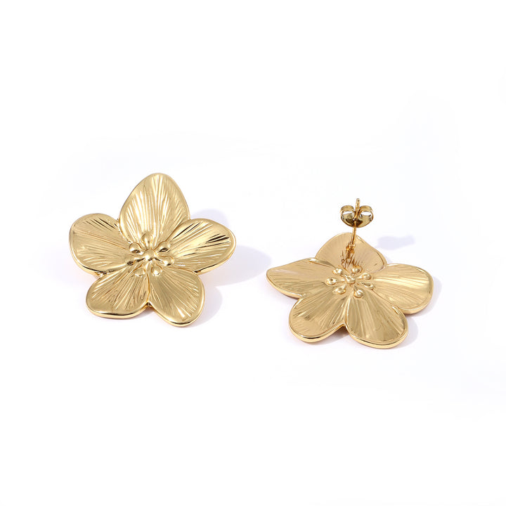 Maebry - Boucles d'oreilles clous florales statement en acier inoxydable doré