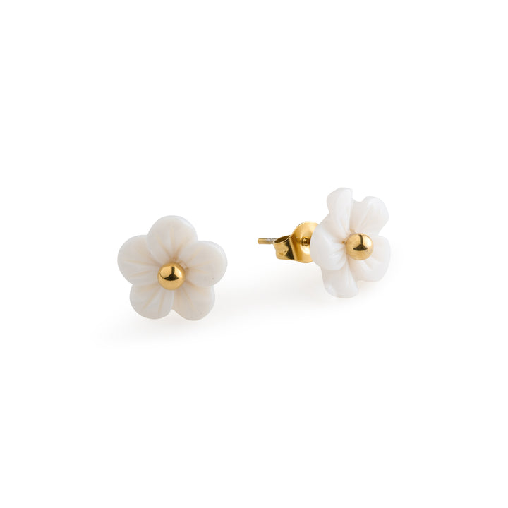 Ellen - Boucles d'oreilles en acier inoxydable en forme de fleur blanche