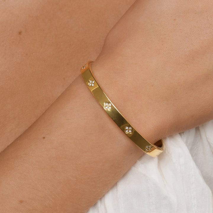 Liv - Bracelet Jonc Trèfle en Cristal Acier Inoxydable