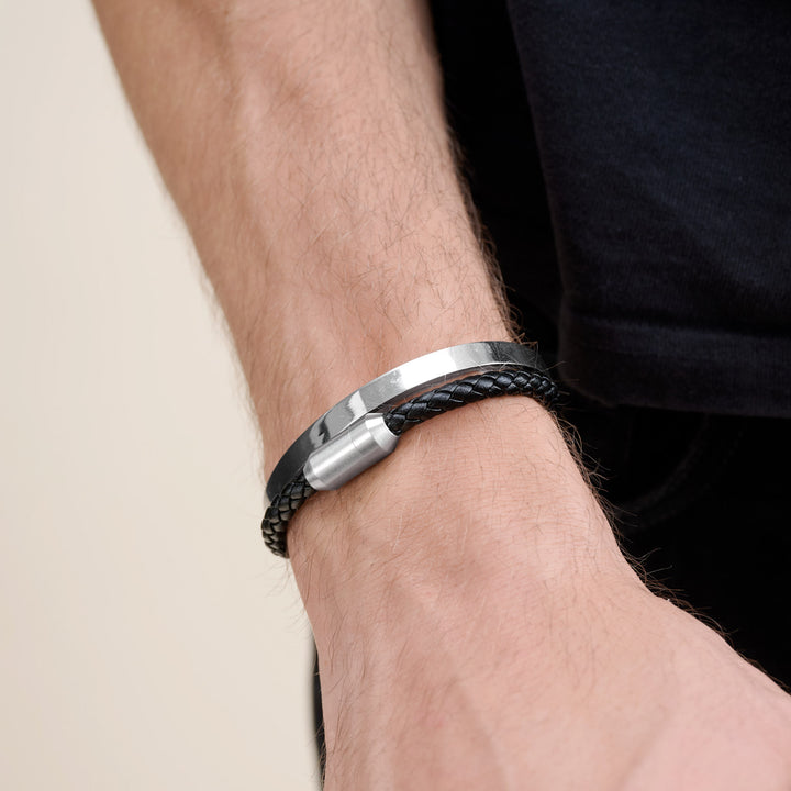 Oliver - Bracelet en cuir acier inoxydable