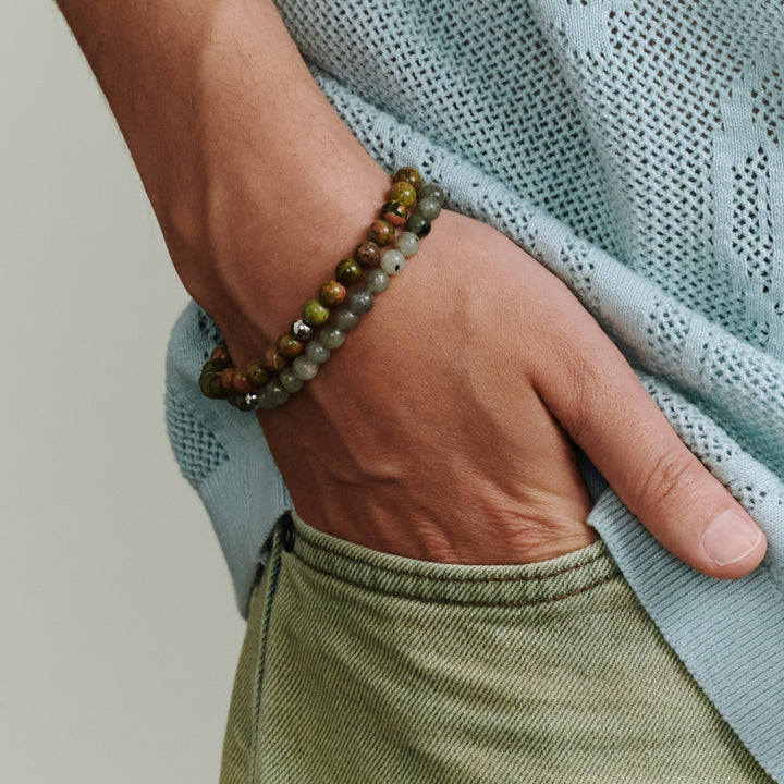 Erik - Bracelet en perles de pierre en acier inoxydable