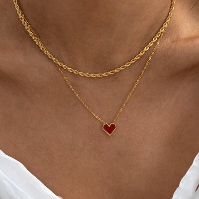 Sarah - Collier Coeur Rouge Acier Inoxydable