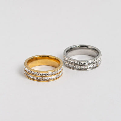 Angelica - Bague Pavée de Cristal Double Doublée Acier Inoxydable