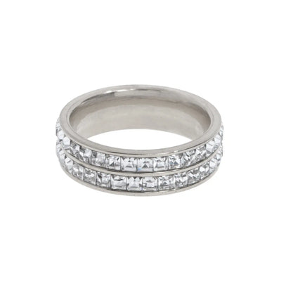 Angelica - Bague Pavée de Cristal Double Doublée Acier Inoxydable