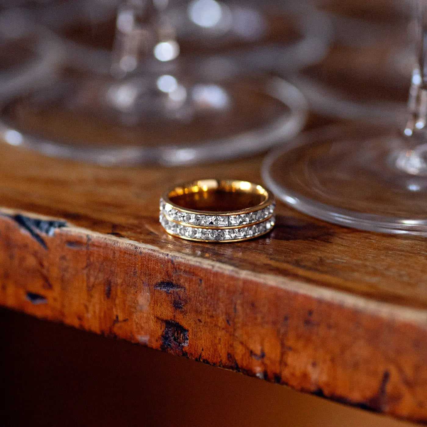 Angelica - Bague Pavée de Cristal Double Doublée Acier Inoxydable