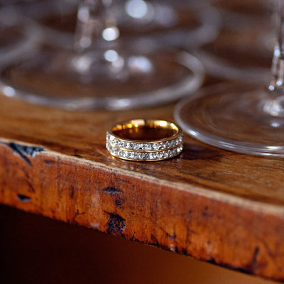Angelica - Bague Pavée de Cristal Double Doublée Acier Inoxydable