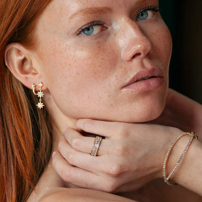 Angelica - Bague Pavée de Cristal Double Doublée Acier Inoxydable