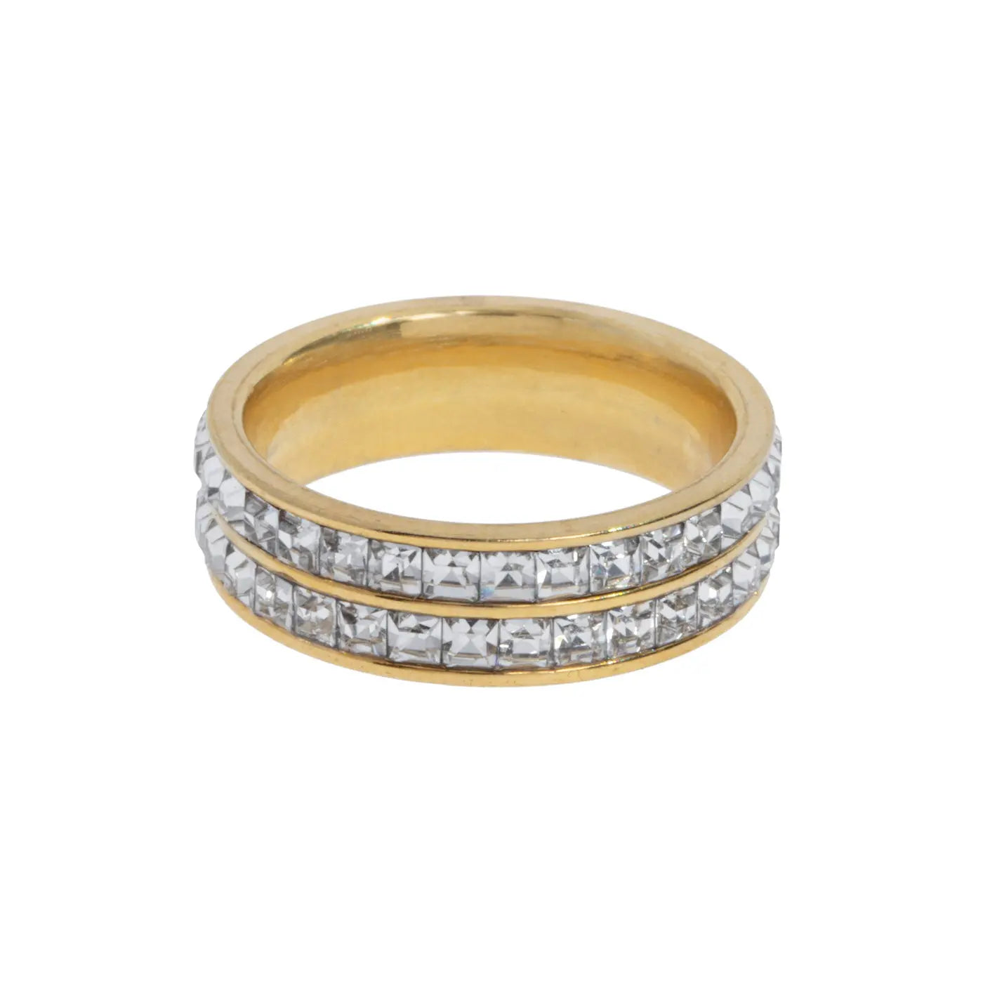 Angelica - Bague Pavée de Cristal Double Doublée Acier Inoxydable