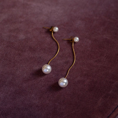 Estelle - Boucles d'oreilles chaîne perles acier inoxydable