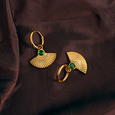 Adira - Boucles d'oreilles créoles éventail vert acier inoxydable
