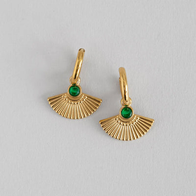 Adira - Boucles d'oreilles créoles éventail vert acier inoxydable