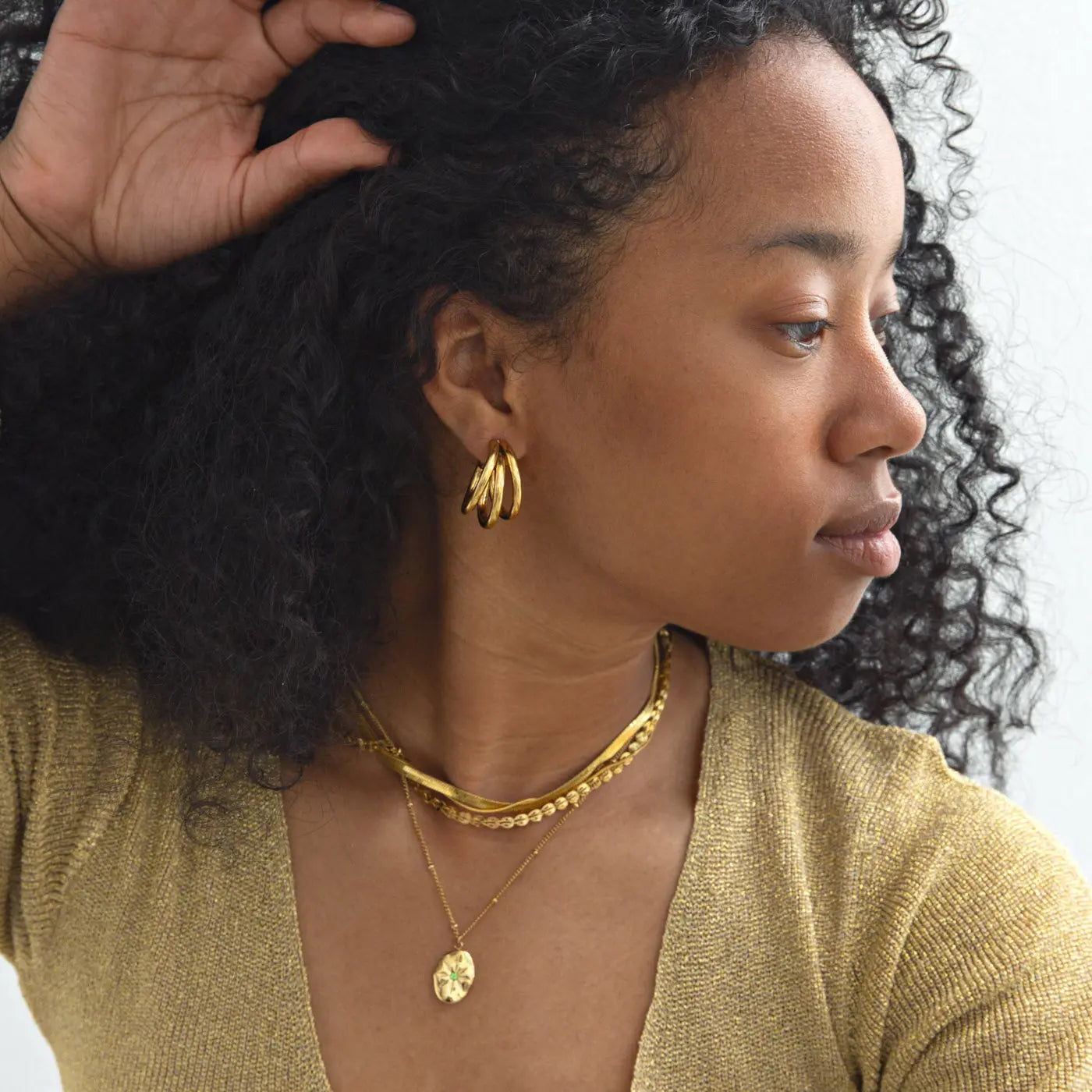 Freja - Boucles d'oreilles créoles épaisses triple doublure en acier inoxydable