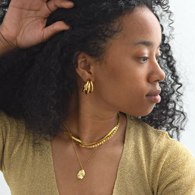 Freja - Boucles d'oreilles créoles épaisses triple doublure en acier inoxydable