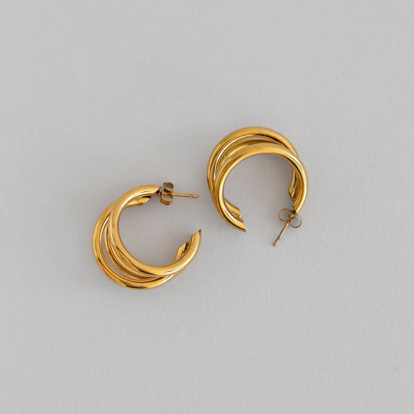 Freja - Boucles d'oreilles créoles épaisses triple doublure en acier inoxydable
