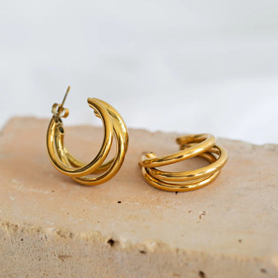 Freja - Boucles d'oreilles créoles épaisses triple doublure en acier inoxydable