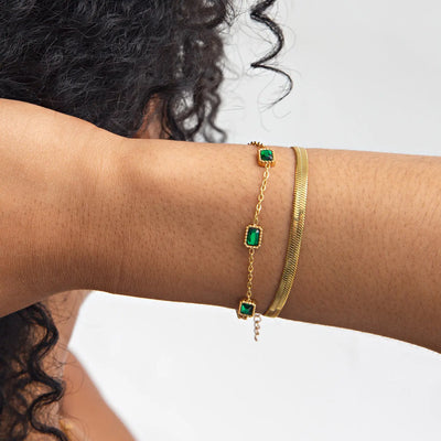 Isla - Bracelet Chaîne Cristal Rectangulaire Vert Acier Inoxydable