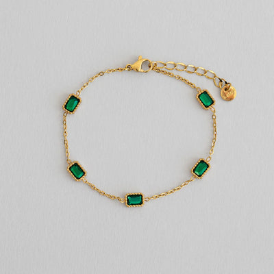 Isla - Bracelet Chaîne Cristal Rectangulaire Vert Acier Inoxydable