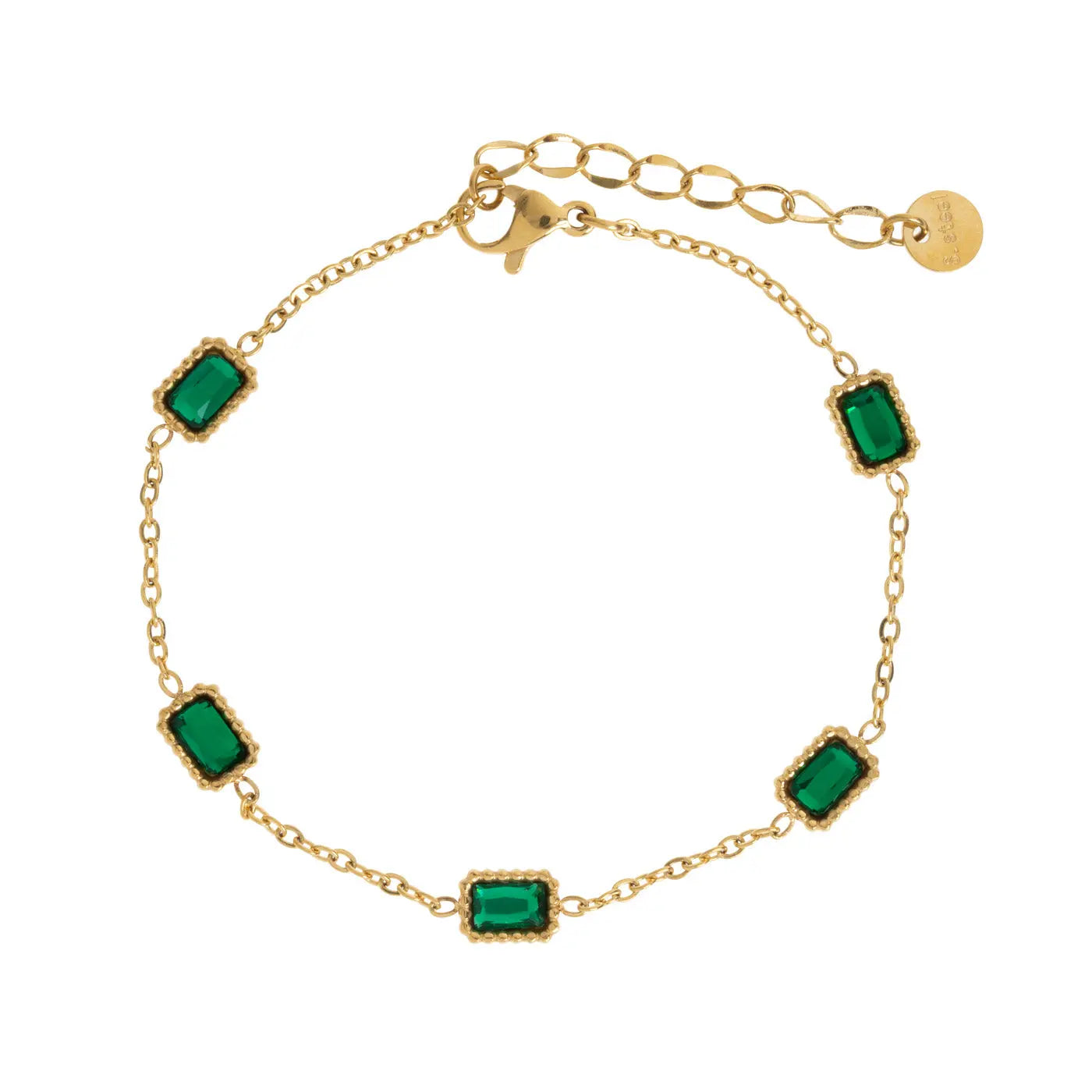 Isla - Bracelet Chaîne Cristal Rectangulaire Vert Acier Inoxydable