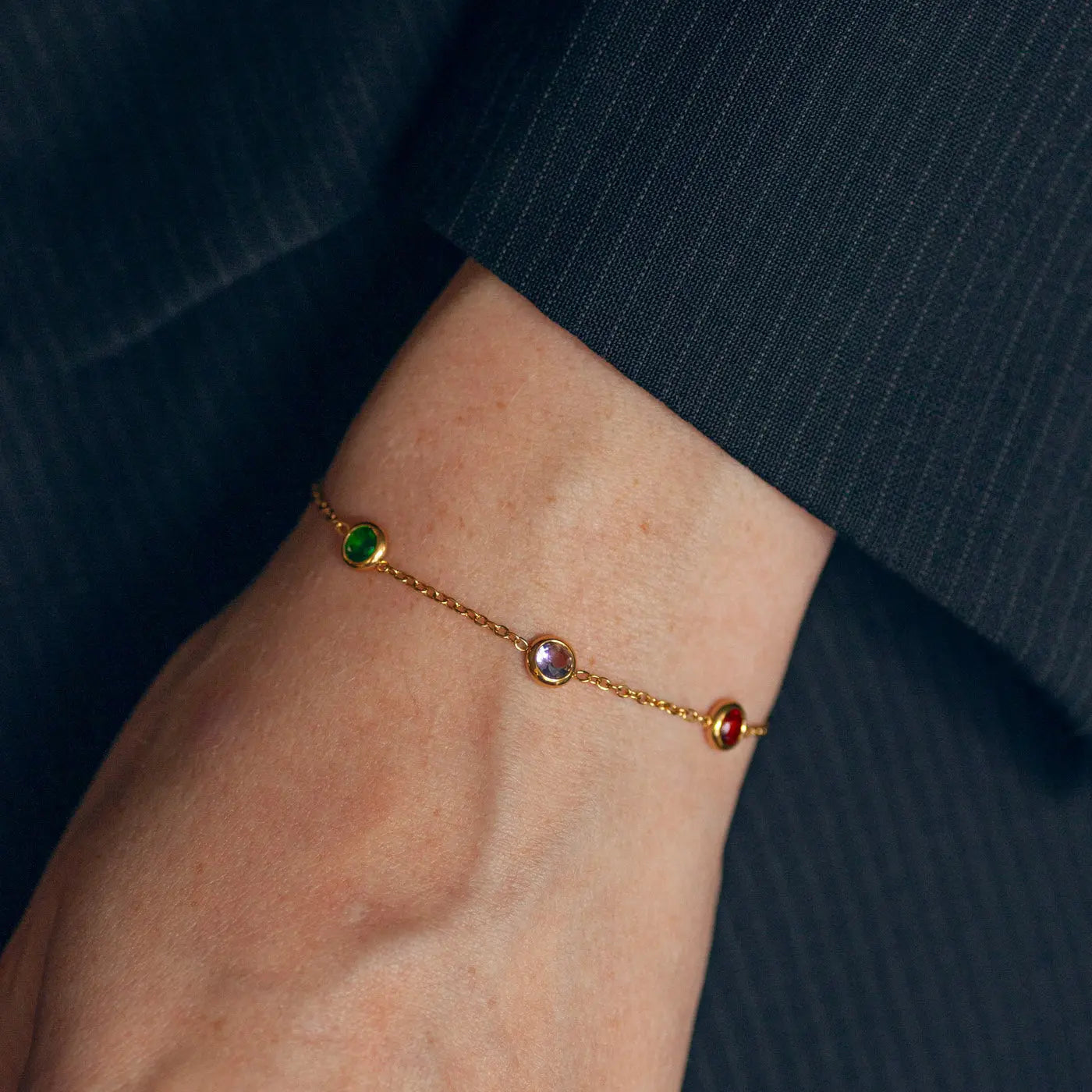 Michelle - Bracelet chaîne en cristal multicolore en acier inoxydable