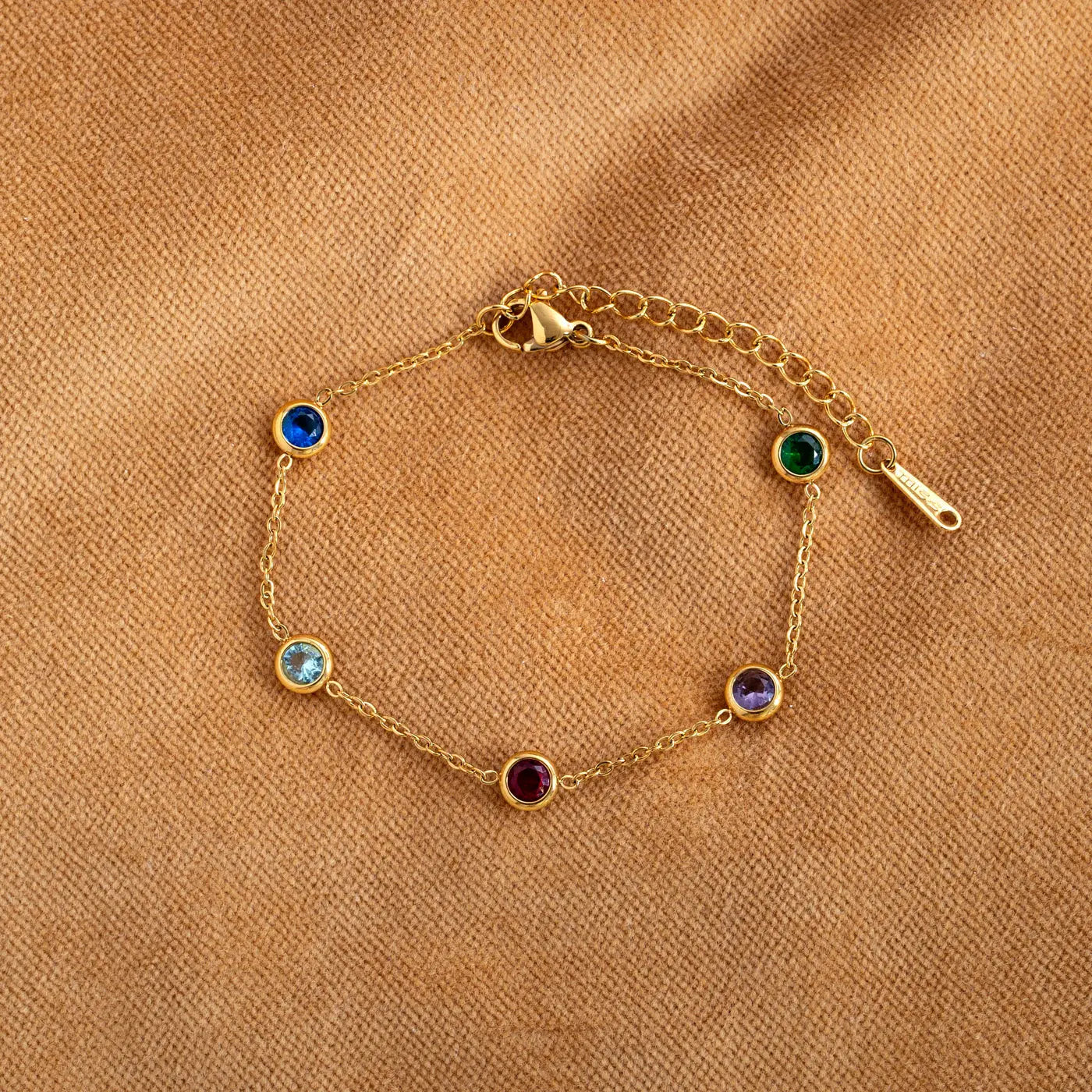 Michelle - Bracelet chaîne en cristal multicolore en acier inoxydable