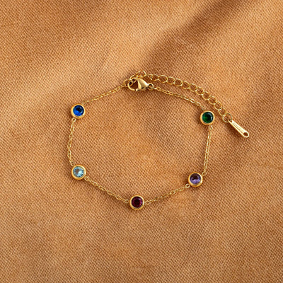 Michelle - Bracelet chaîne en cristal multicolore en acier inoxydable