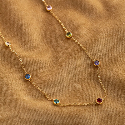 Michelle - Collier avec cristaux multicolores trempés dans de l'or en acier inoxydable