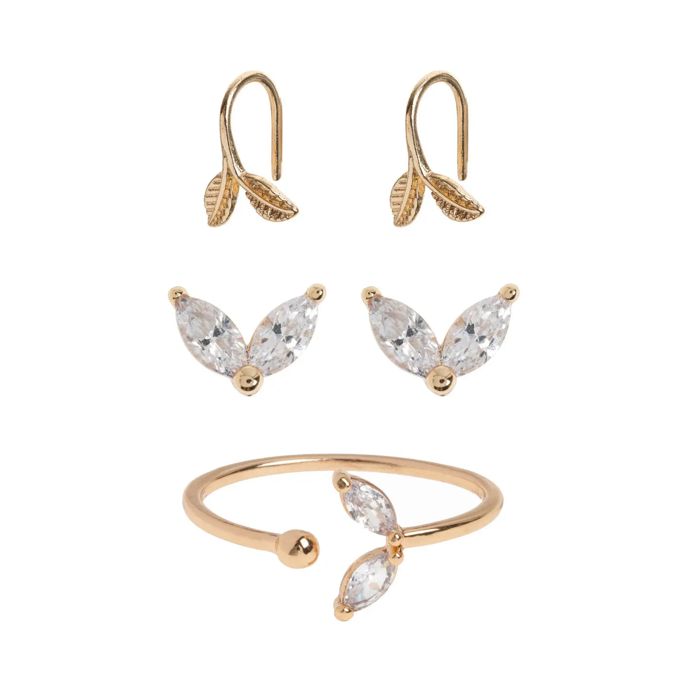 Crystal Leaf Set Ring and Earrings