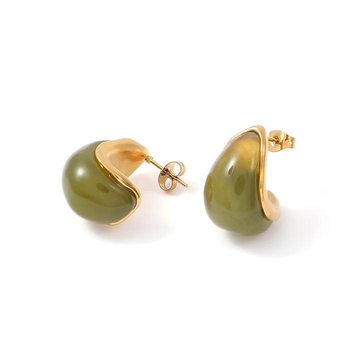 Carin - Boucles d'oreilles en résine verte en acier inoxydable