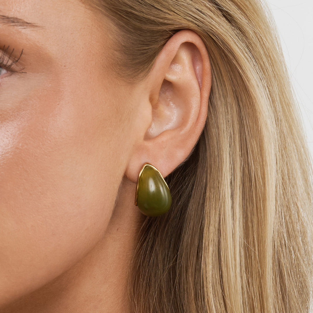 Carin - Boucles d'oreilles en résine verte en acier inoxydable