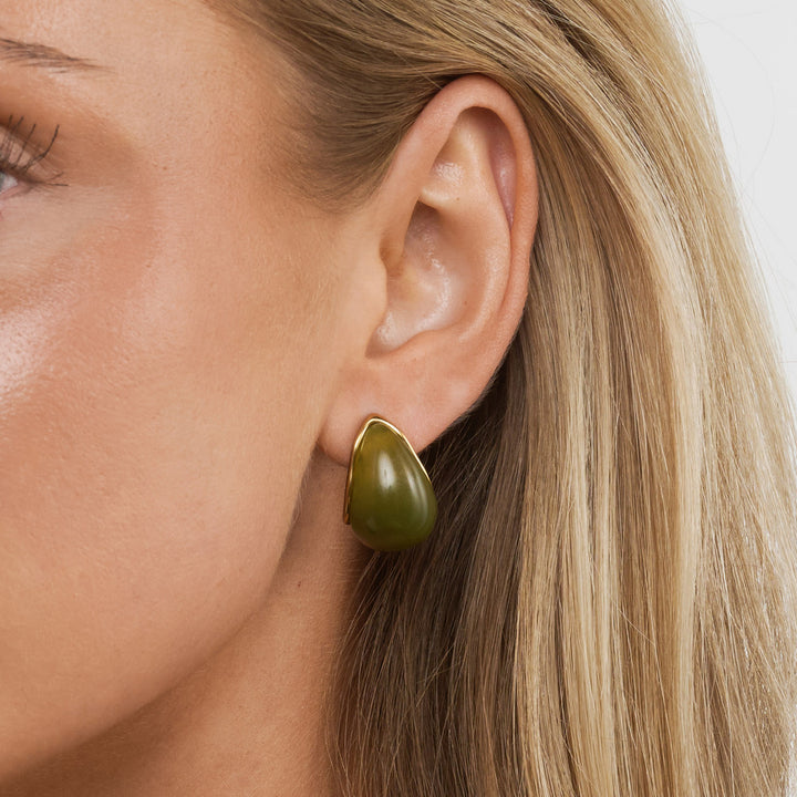 Carin - Boucles d'oreilles en résine verte en acier inoxydable