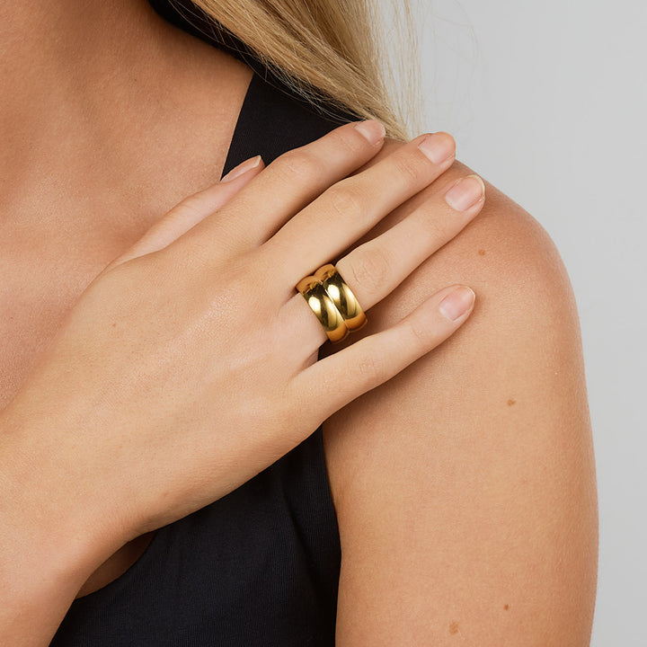Nellie - Bague Duo Double Dôme en Acier Inoxydable