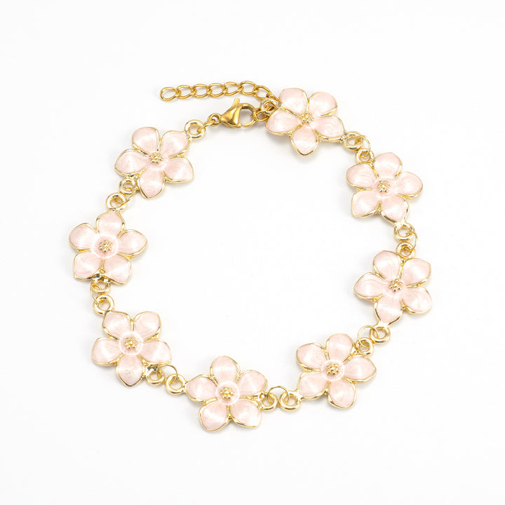 Adeline - Bracelet Chaîne en Émail Rose en Forme de Fleur