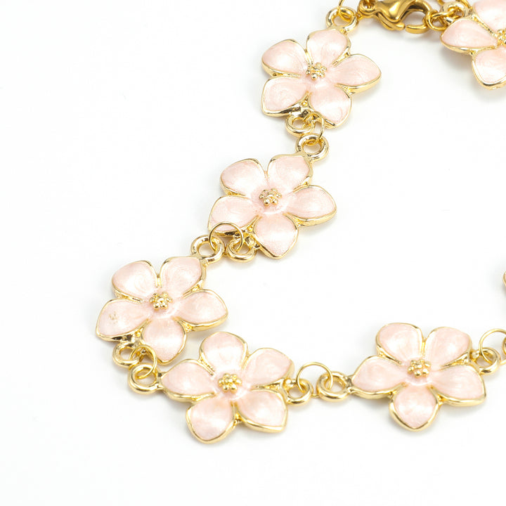 Adeline - Bracelet Chaîne en Émail Rose en Forme de Fleur
