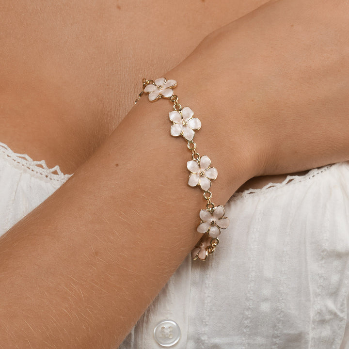 Adeline - Bracelet Chaîne en Émail Rose en Forme de Fleur