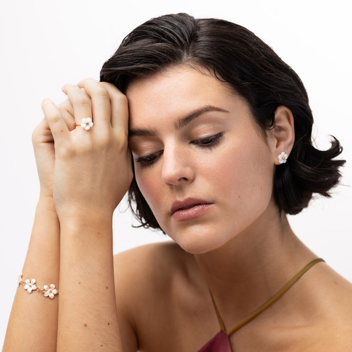Adeline - Bracelet Chaîne en Émail Rose en Forme de Fleur