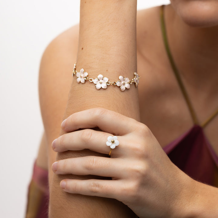 Adeline - Bracelet Chaîne en Émail Rose en Forme de Fleur