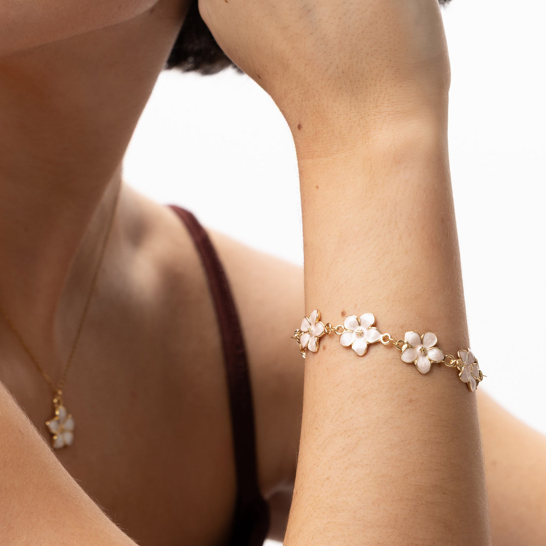 Adeline - Bracelet Chaîne en Émail Rose en Forme de Fleur
