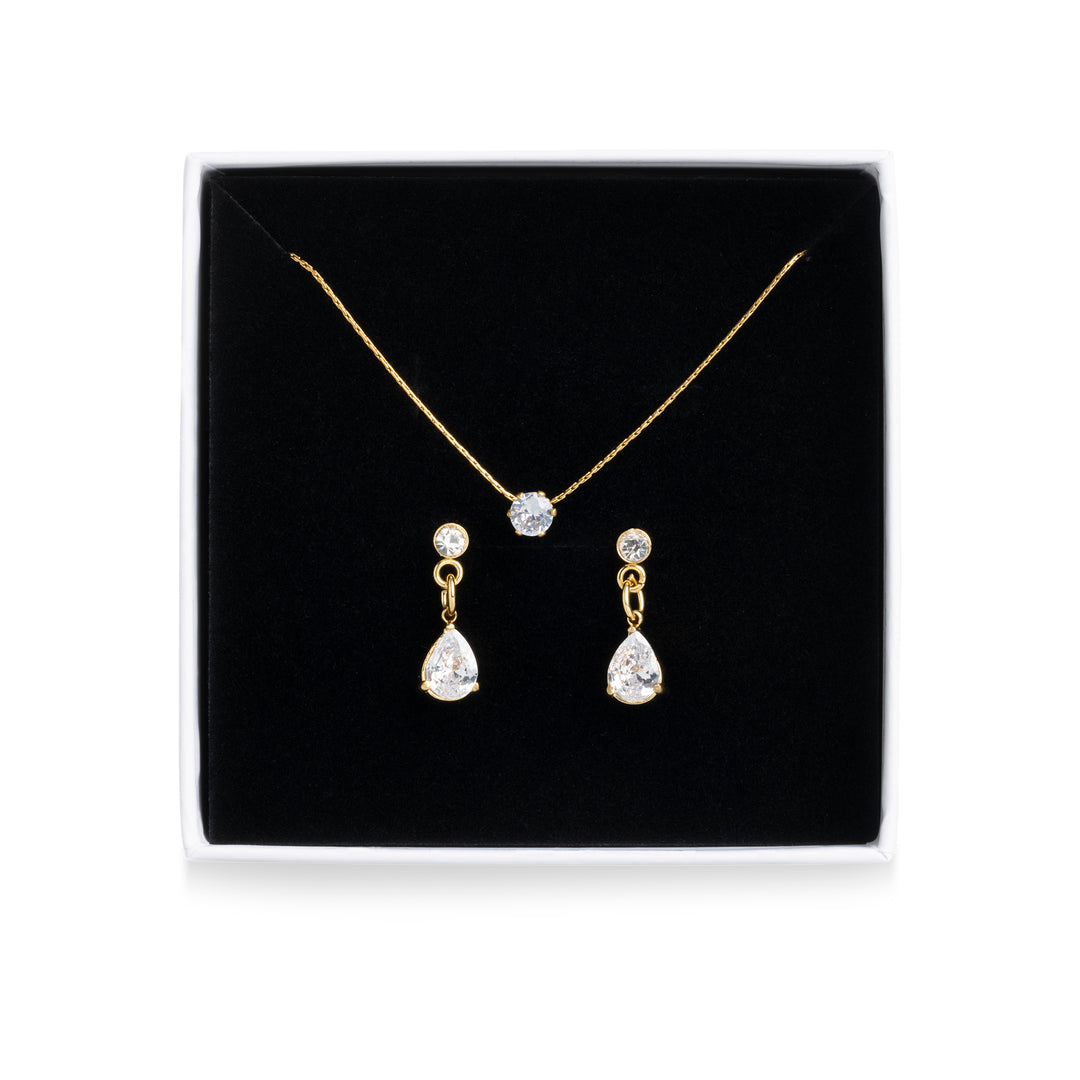 Ensemble collier et boucles d'oreilles en acier inoxydable cristal