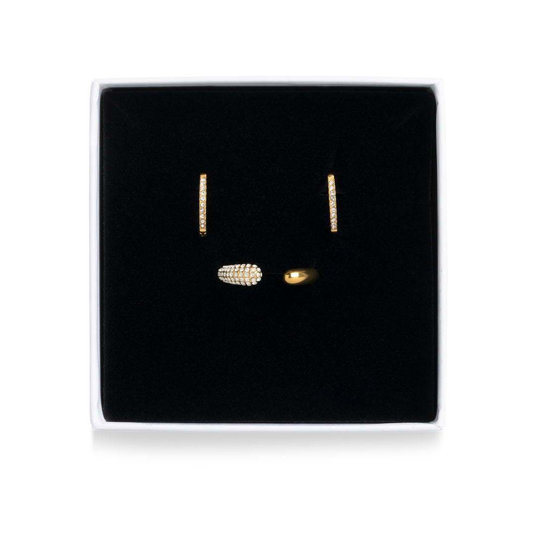 Ensemble de boucles d'oreilles et bague en acier inoxydable avec cristal