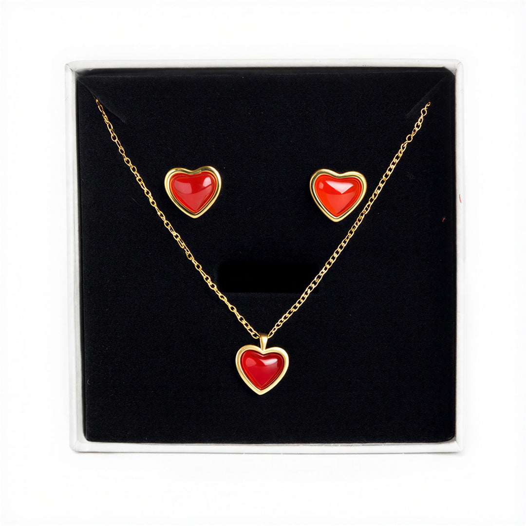 Ensemble collier et boucles d'oreilles Sonja Heart en acier inoxydable