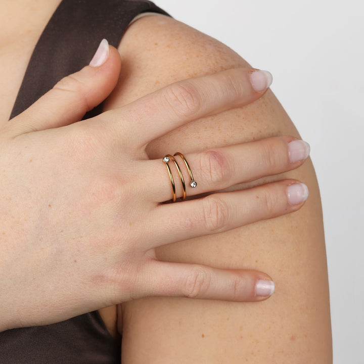 Lykke - Bague Tourbillon de Cristal en Acier Inoxydable