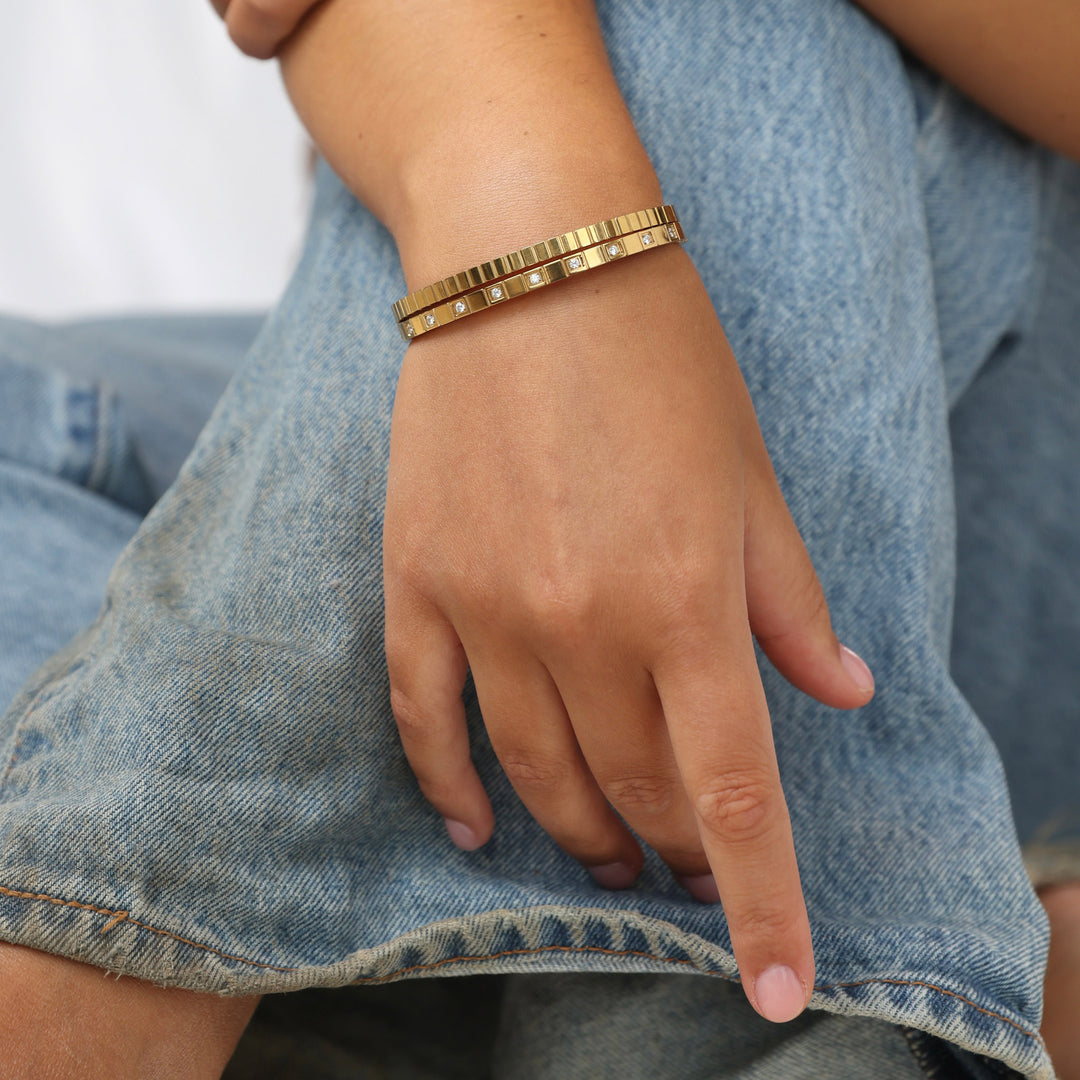 Meja - Textured Bangle Bracelet Stainless Steel