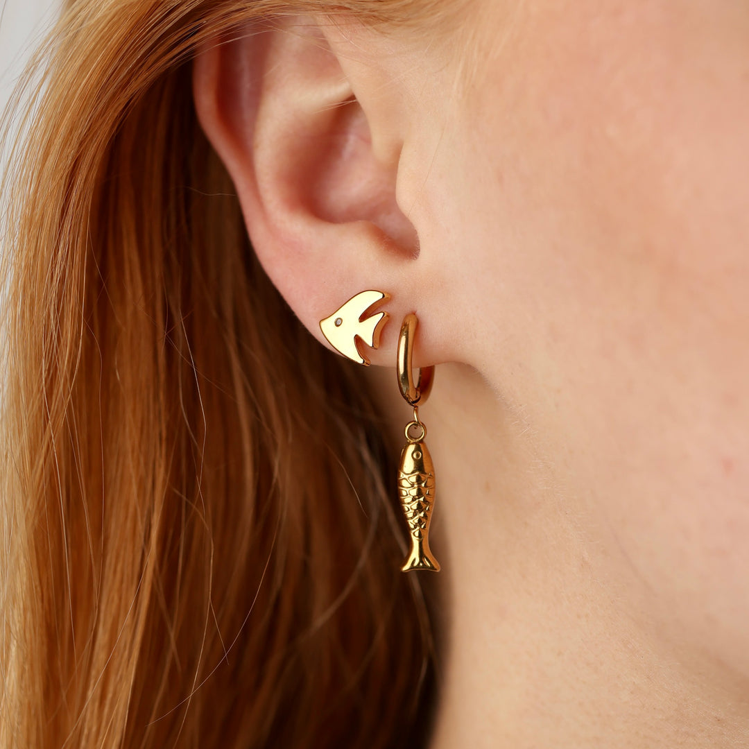 Fee - Boucles d'oreilles clous poisson en acier inoxydable