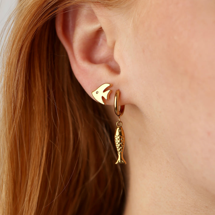 Fee - Boucles d'oreilles clous poisson en acier inoxydable