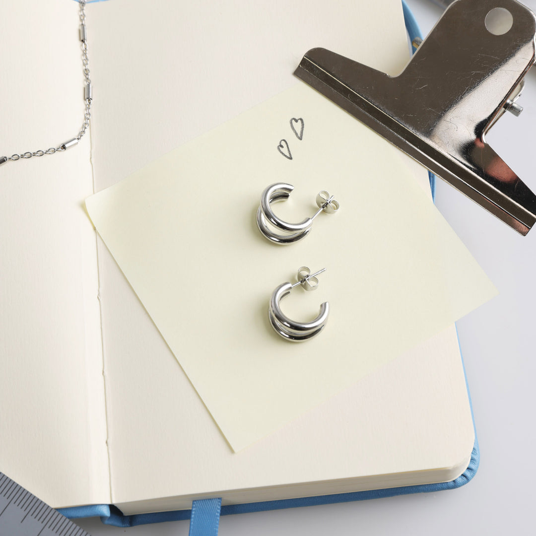 Heylin - Boucles d'oreilles à double anneau en acier inoxydable