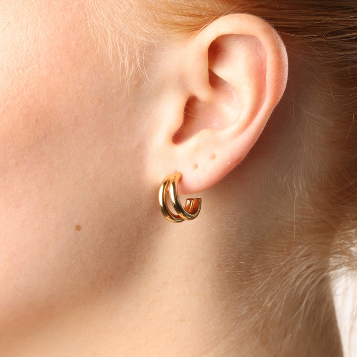 Heylin - Boucles d'oreilles à double anneau en acier inoxydable