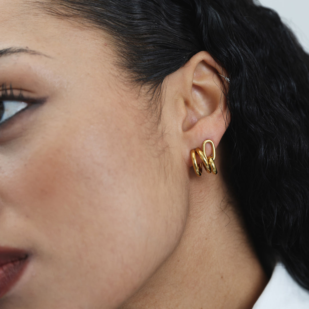 Heylin - Boucles d'oreilles à double anneau en acier inoxydable