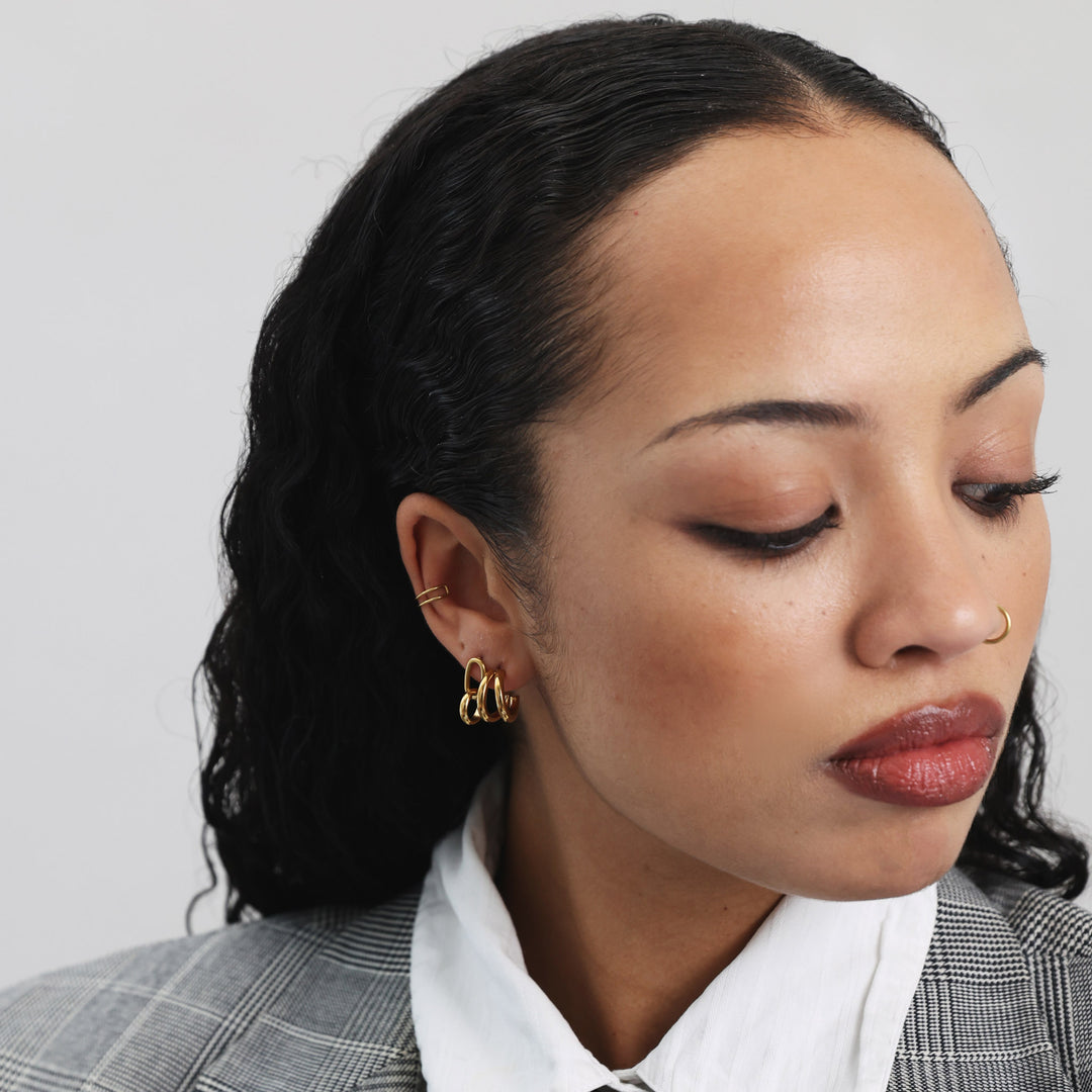 Heylin - Boucles d'oreilles à double anneau en acier inoxydable